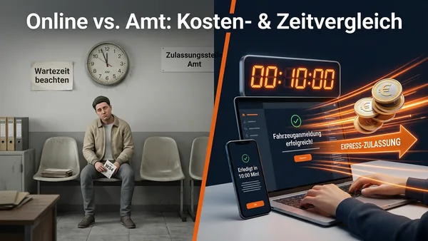 Online-Zulassung vs. Zulassungsstelle vor Ort: Kosten, Wartezeiten & Ablauf im großen Vergleich 2026